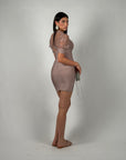 Mini dress bandage e pizzo rosa cipria