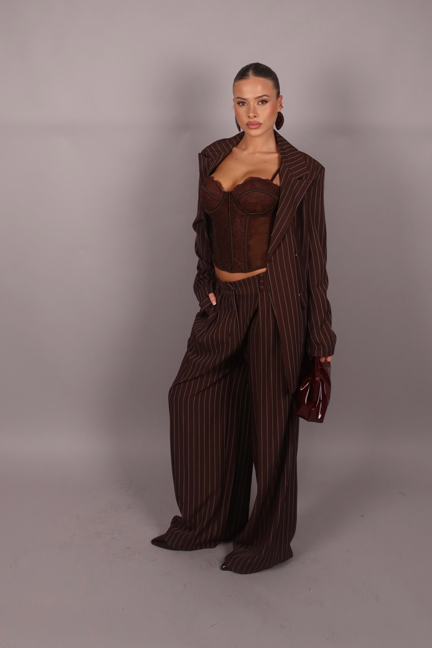 Tailleur doppiopetto gessato Brown avvitato