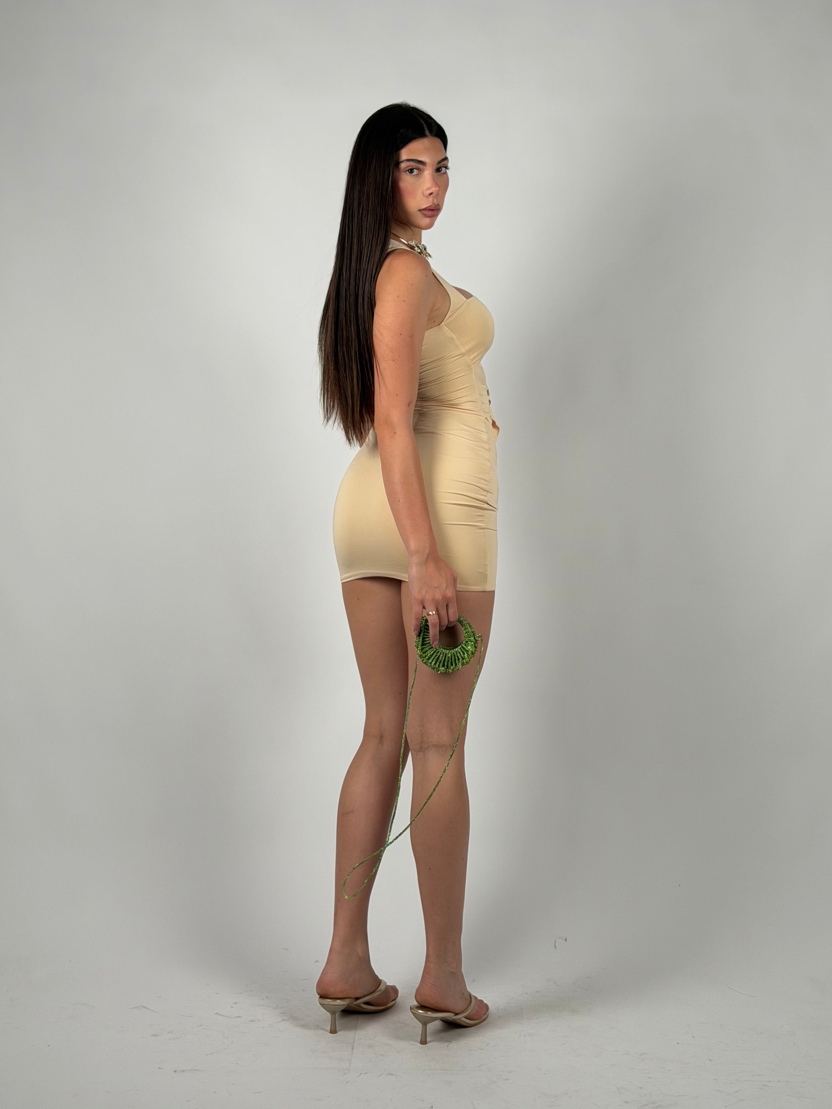 Mini dress cut out beige