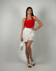 Top basic scollo America rosso