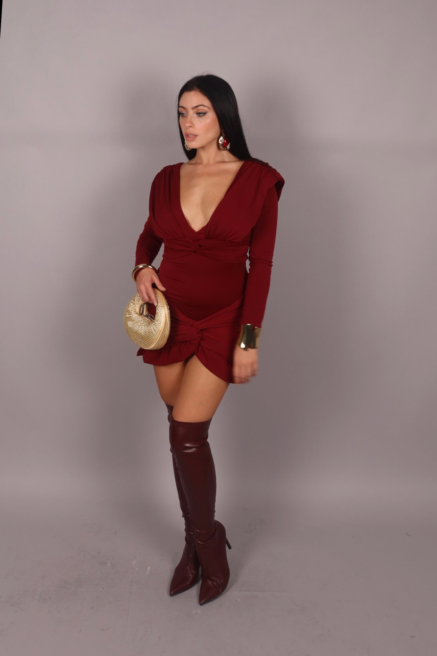 Mini dress drapping bordeaux