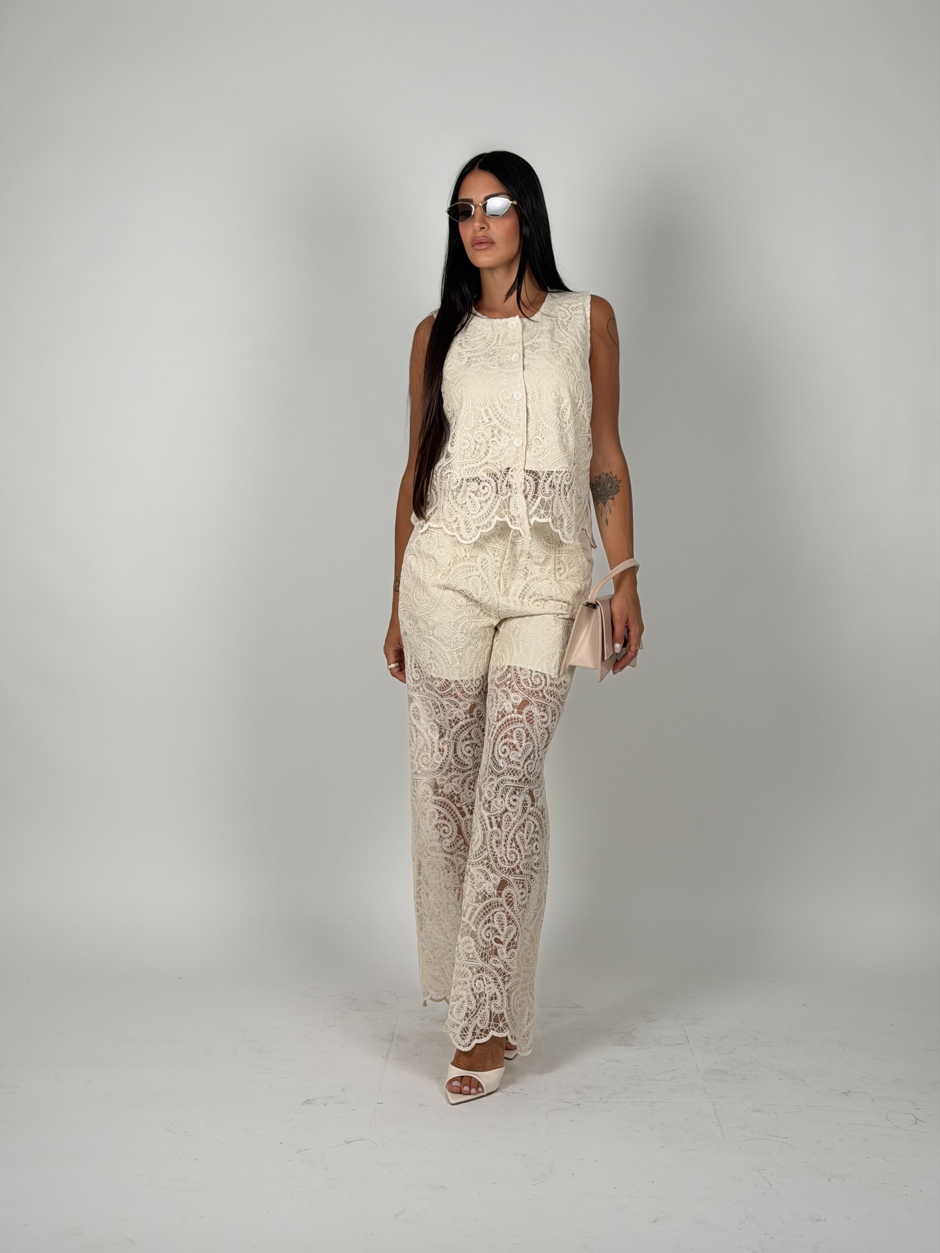 Coordinato melody in pizzo beige