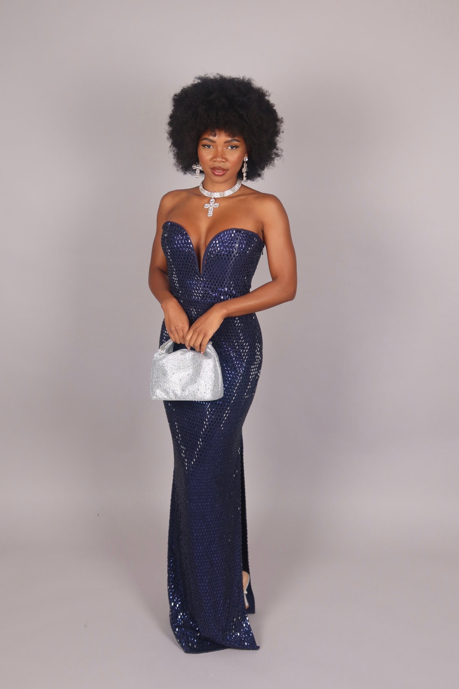 Dress midi cristallizzato blu navy