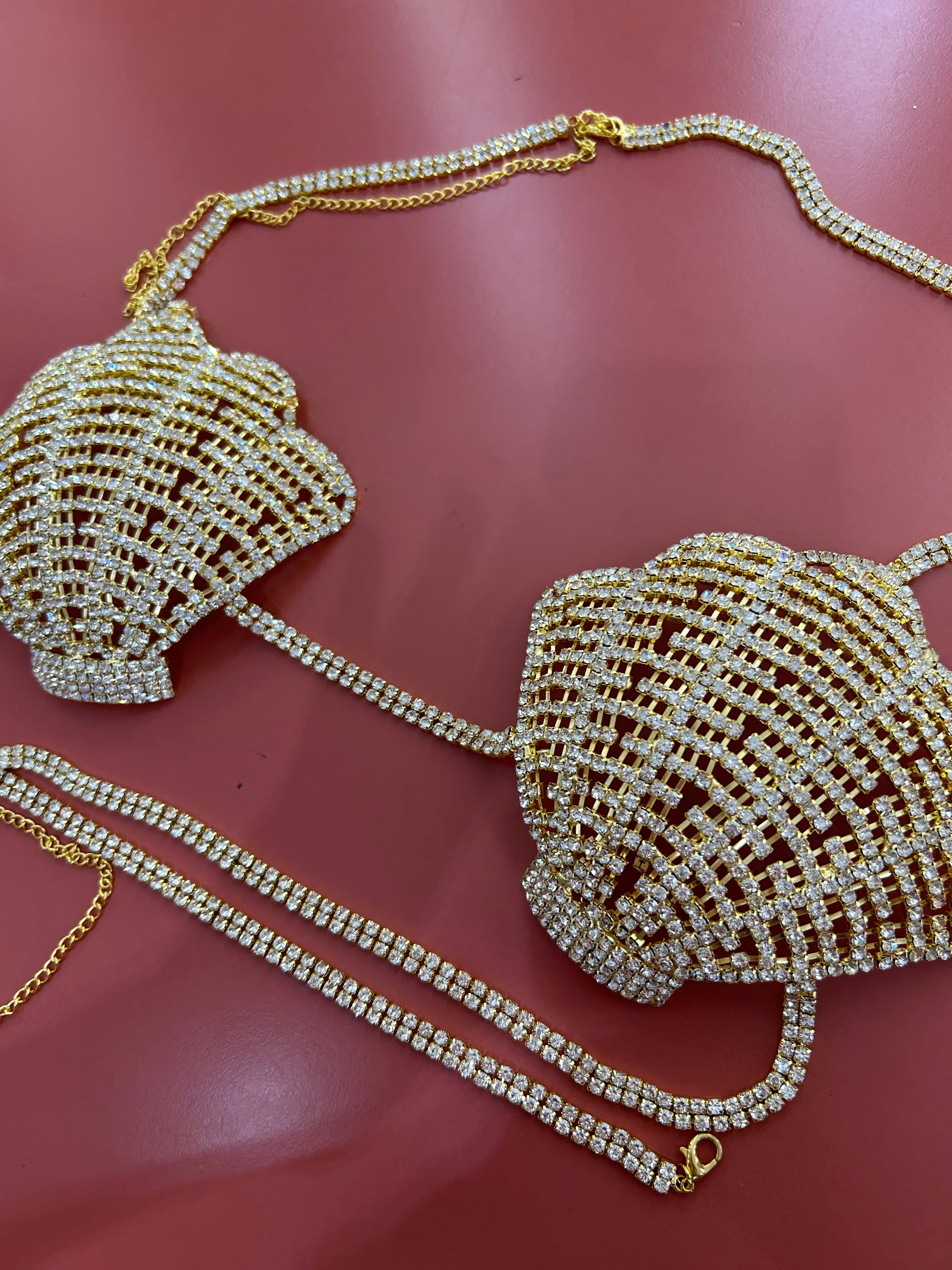 Top conchiglia strass oro