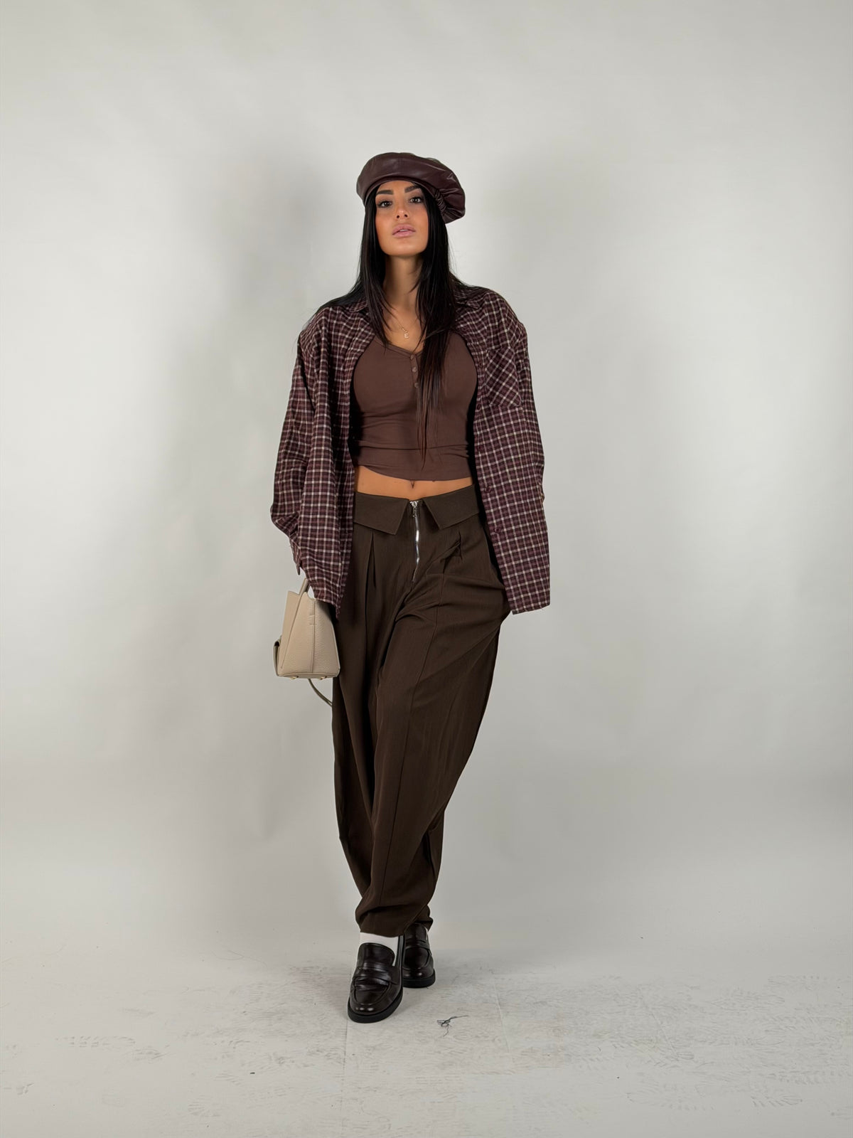 Pantalone zip brown