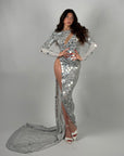 Long dress luxury diamond argento con spalline