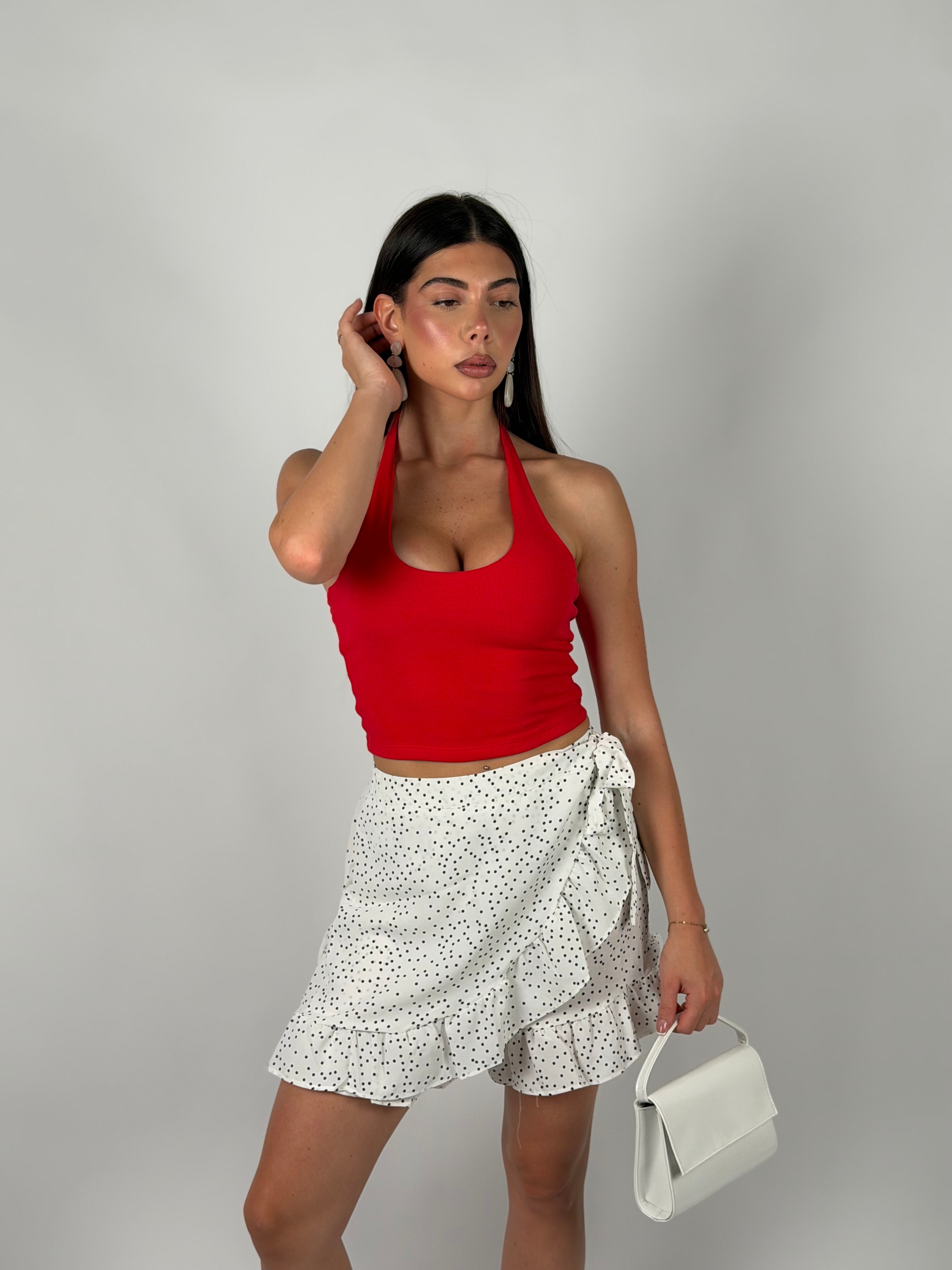 Top basic scollo America rosso
