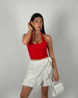 Top basic scollo America rosso