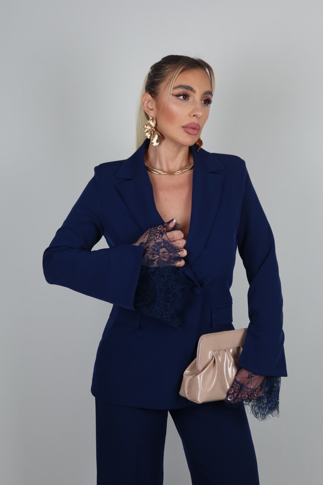 Blazer Serena con inserti in pizzo blu navy