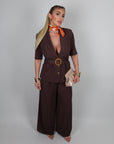 Giacca Lella in lino marrone