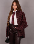 Camicia a quadri bordeaux con maniche removibili