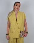 Giacca tea doppio petto in lino lime