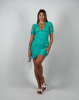 Mini dress bandage e pizzo verde