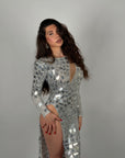 Long dress luxury diamond argento con spalline