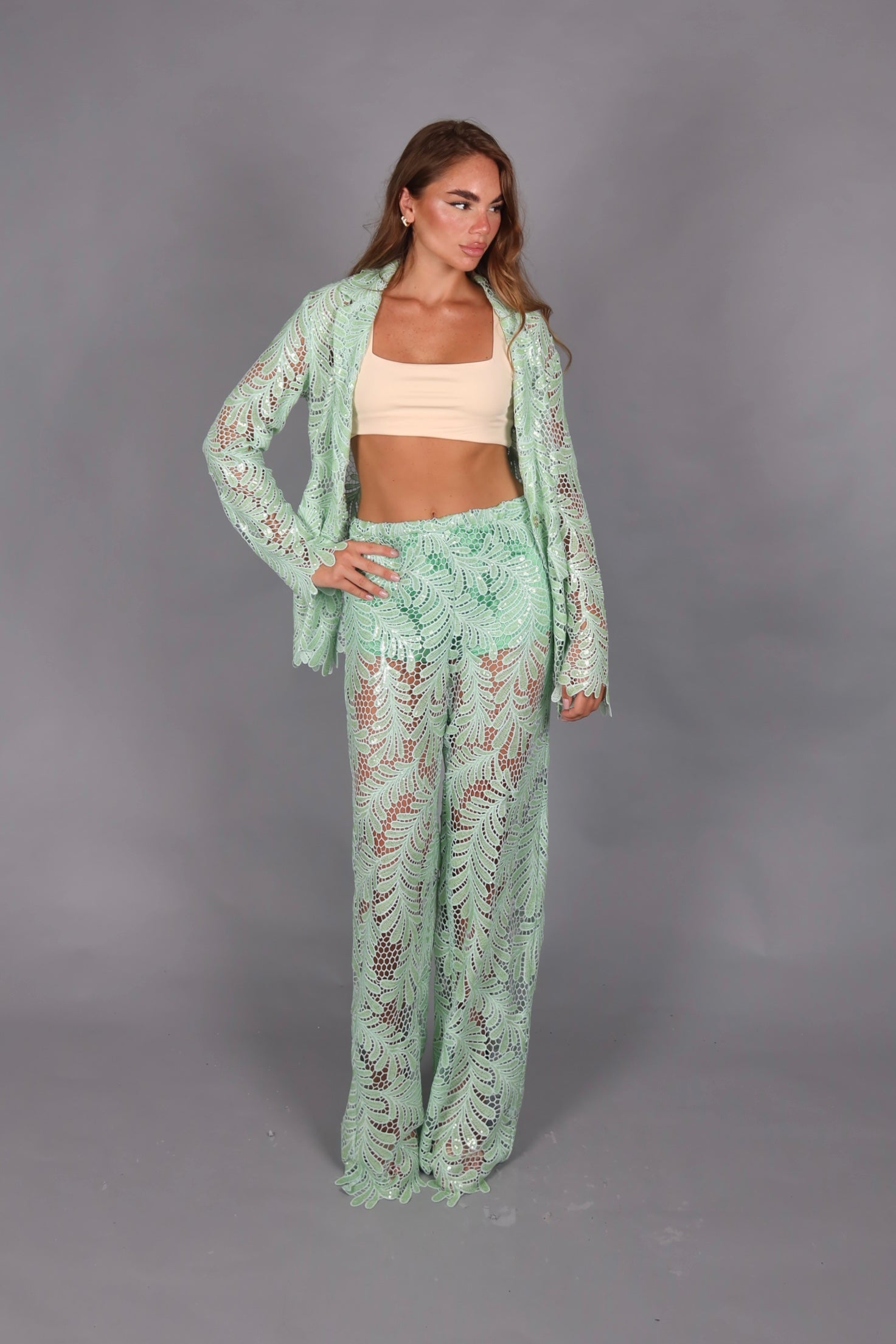Tailleur macrame verde acqua