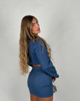 Coordset gessato blu