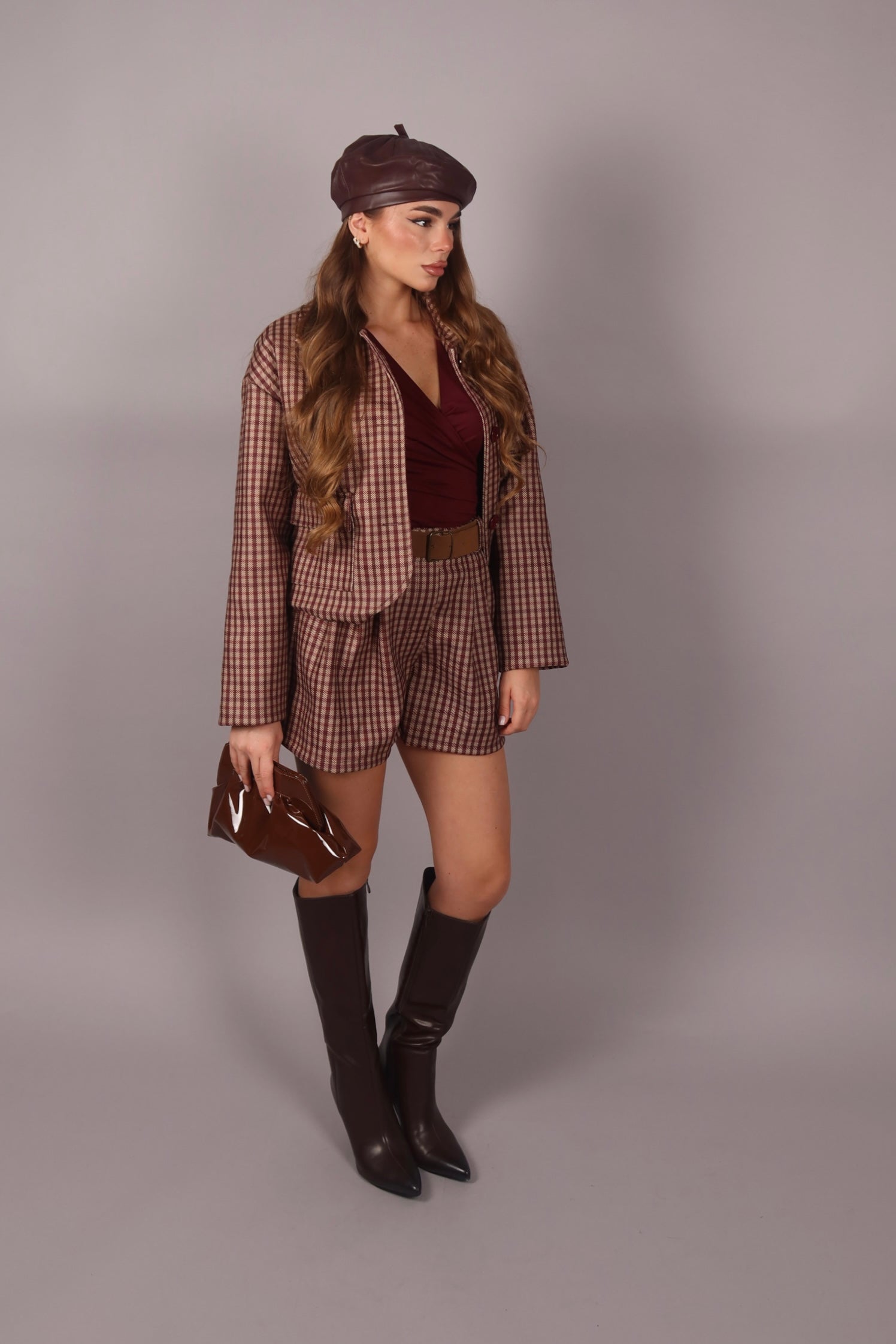 Coordinato quadri bordeaux