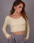 Maglia Crop a costine beige