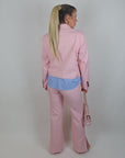 Giacca con inserti in camicia rosa