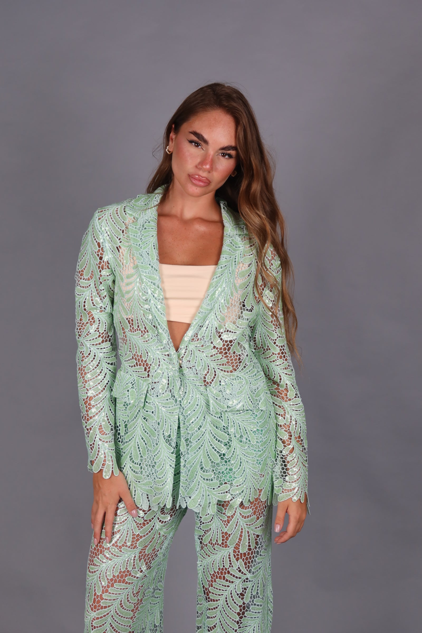 Tailleur macrame verde acqua