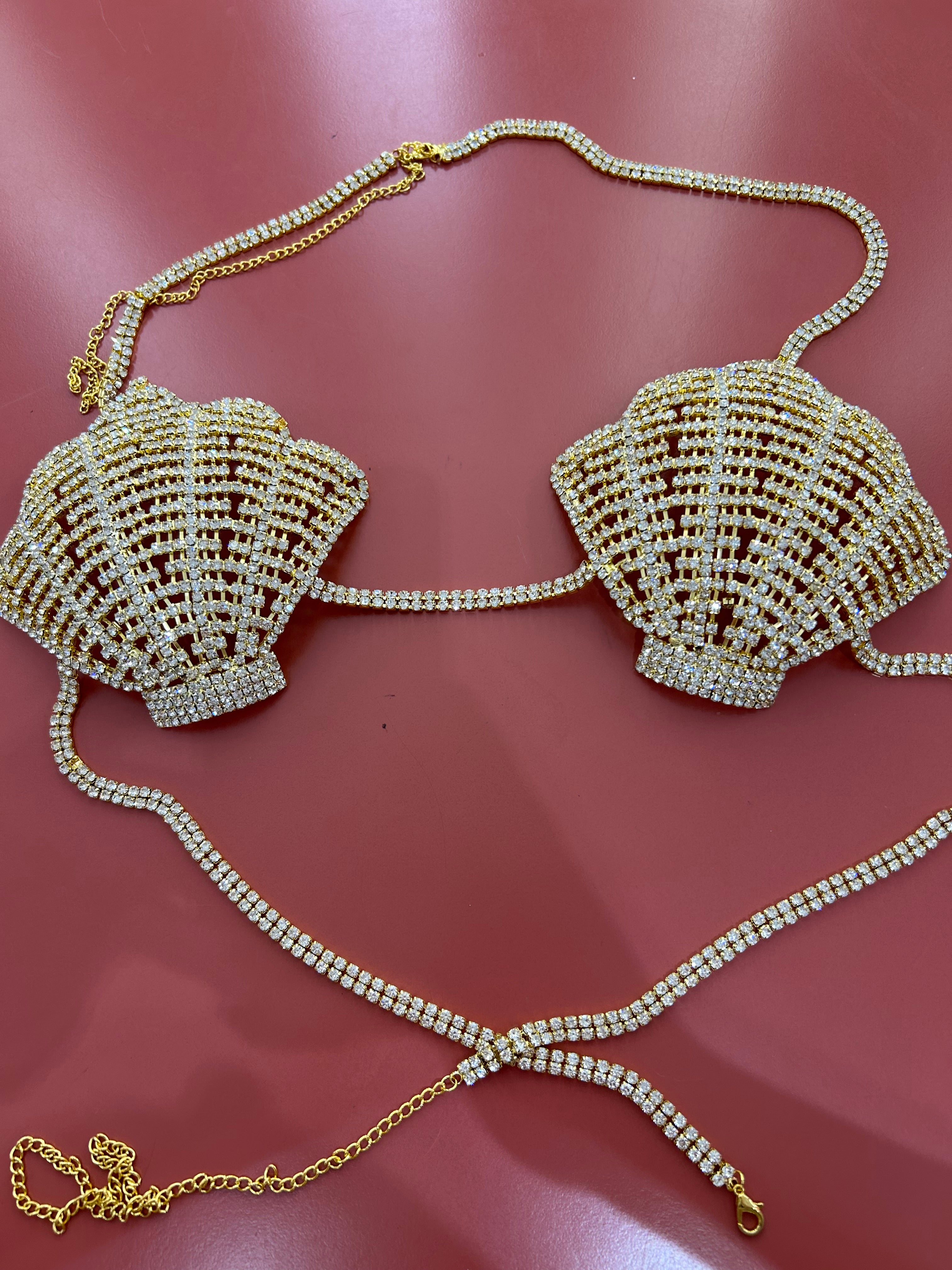 Top conchiglia strass oro