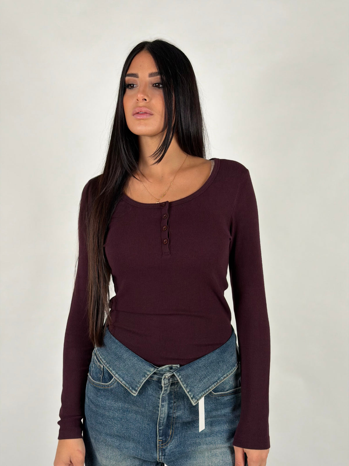Maglia costine prugna