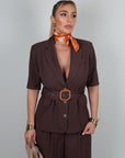 Giacca Lella in lino marrone