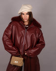 Bomber Crop in pelle bordeaux