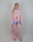Giacca con inserti in camicia rosa