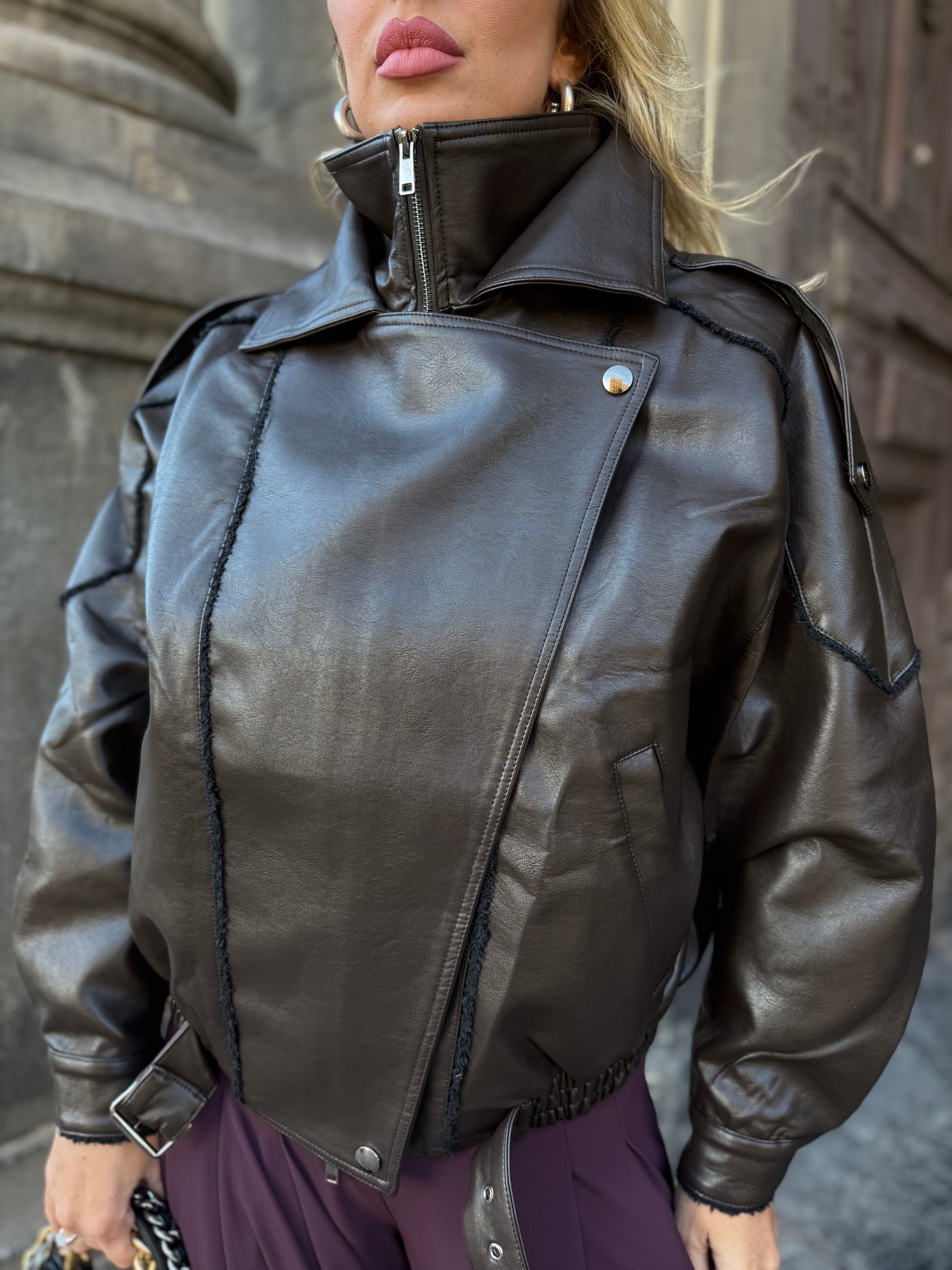 Giubbino Bomber ecopelle marrone