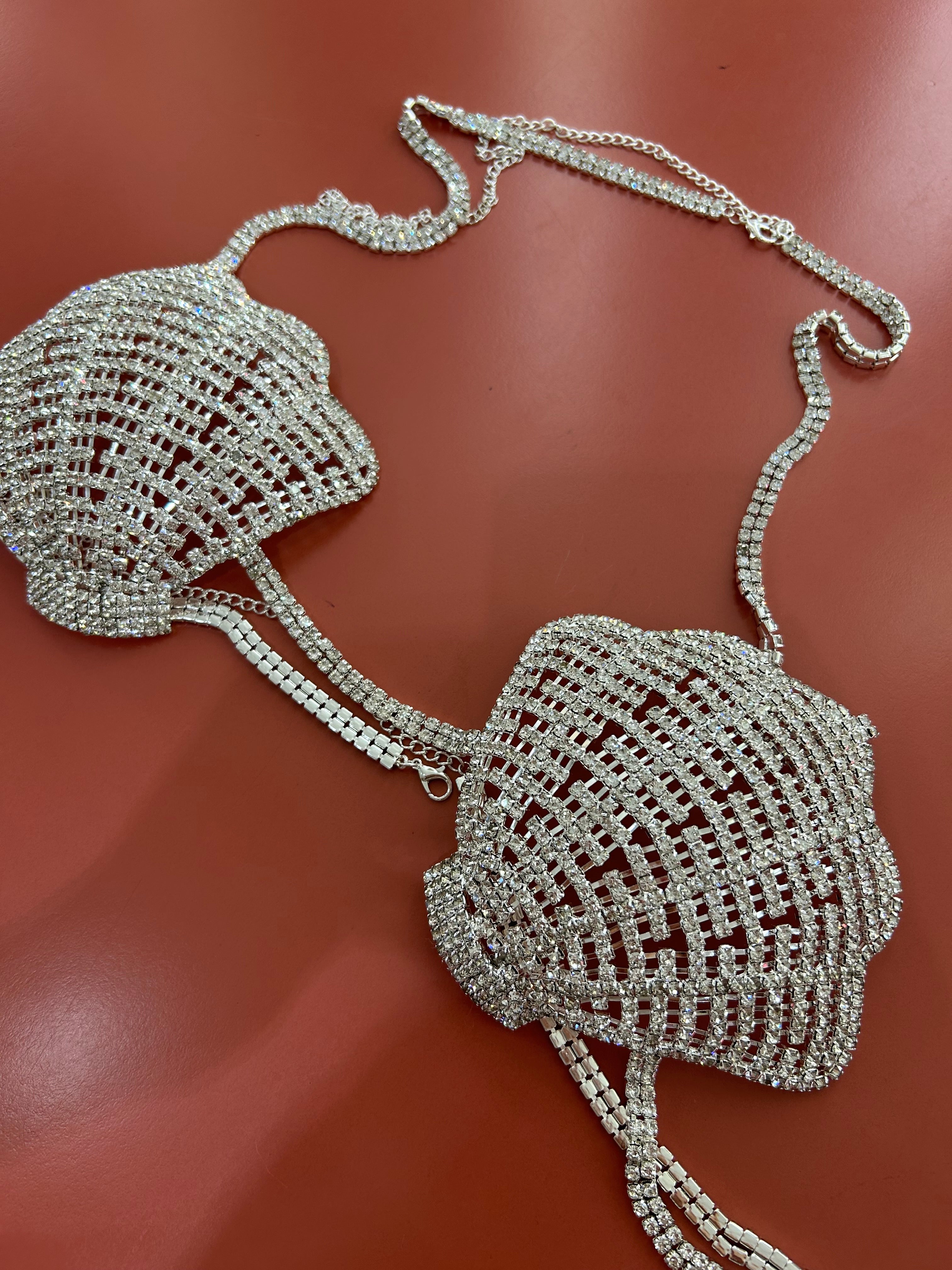 Top conchiglia strass argento