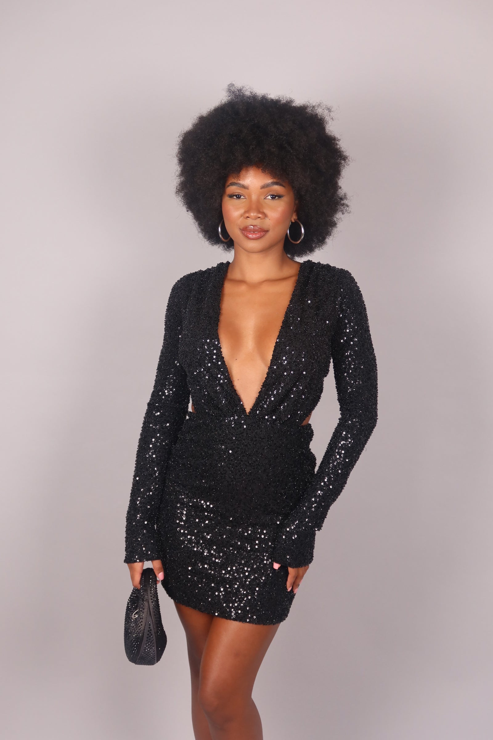 Dress Mermaid manica lunga nero