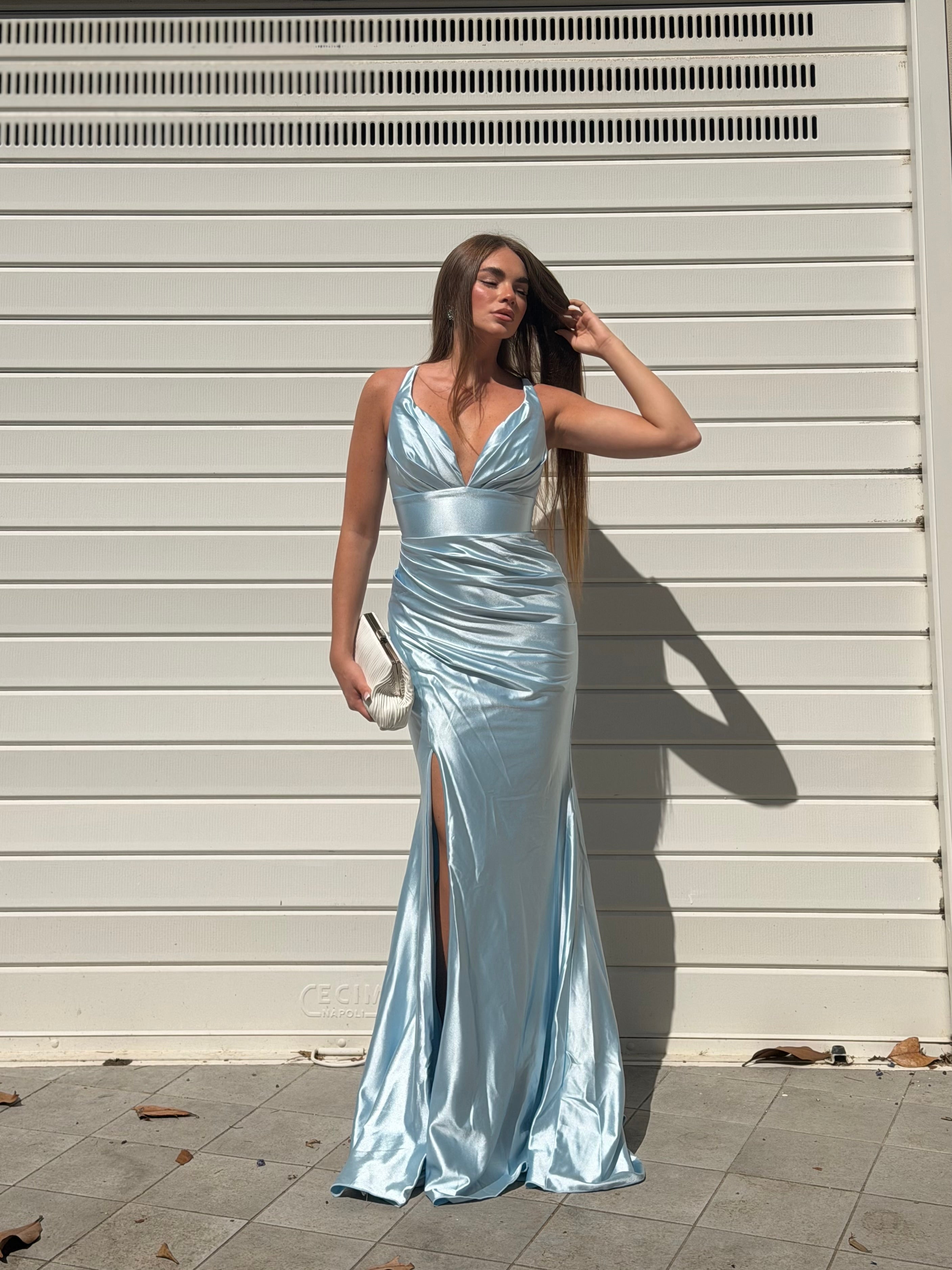Dress elegant in raso azzurro
