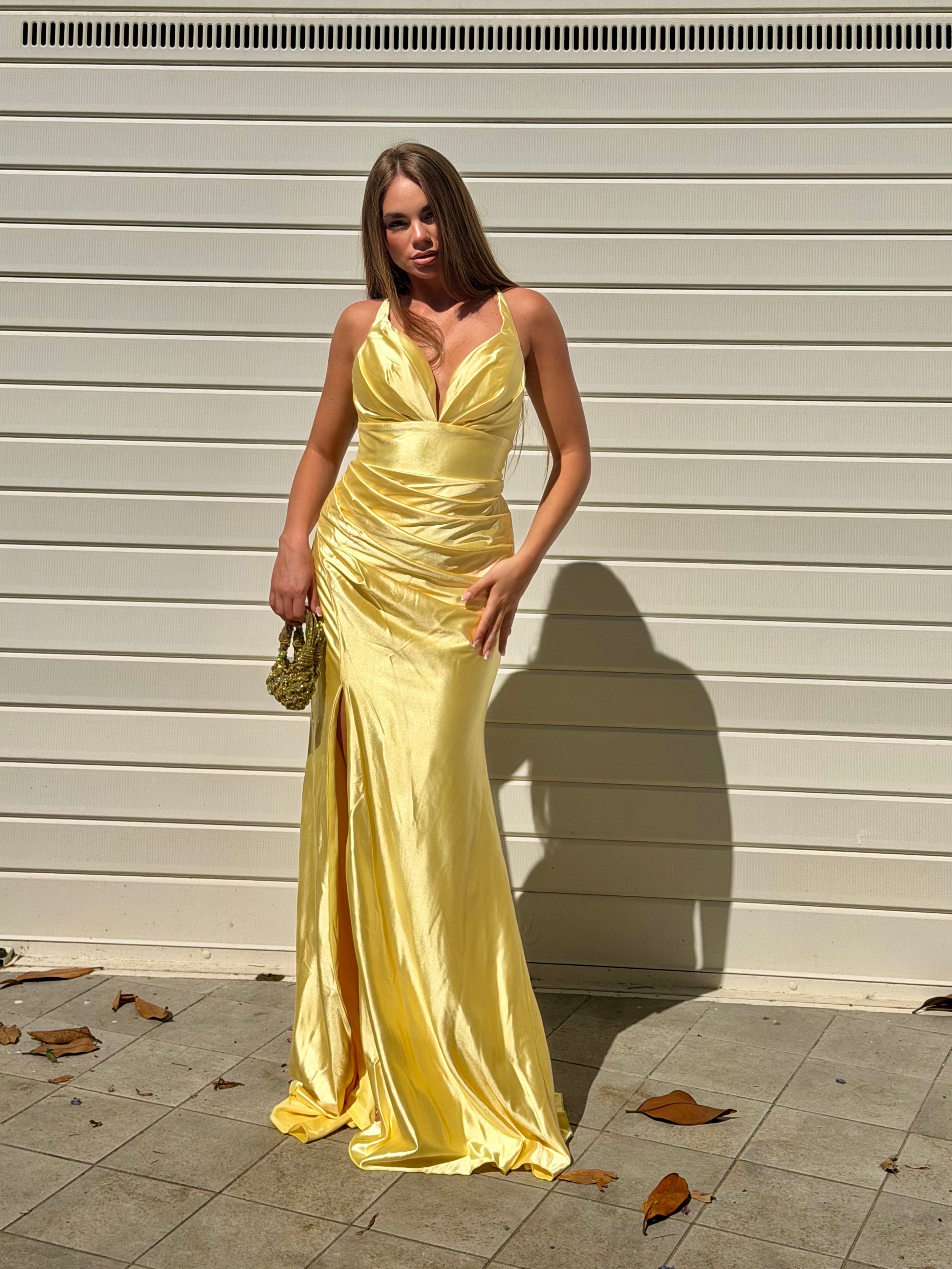 Dress elegant in raso giallo