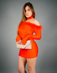 Mini dress con piume rosso