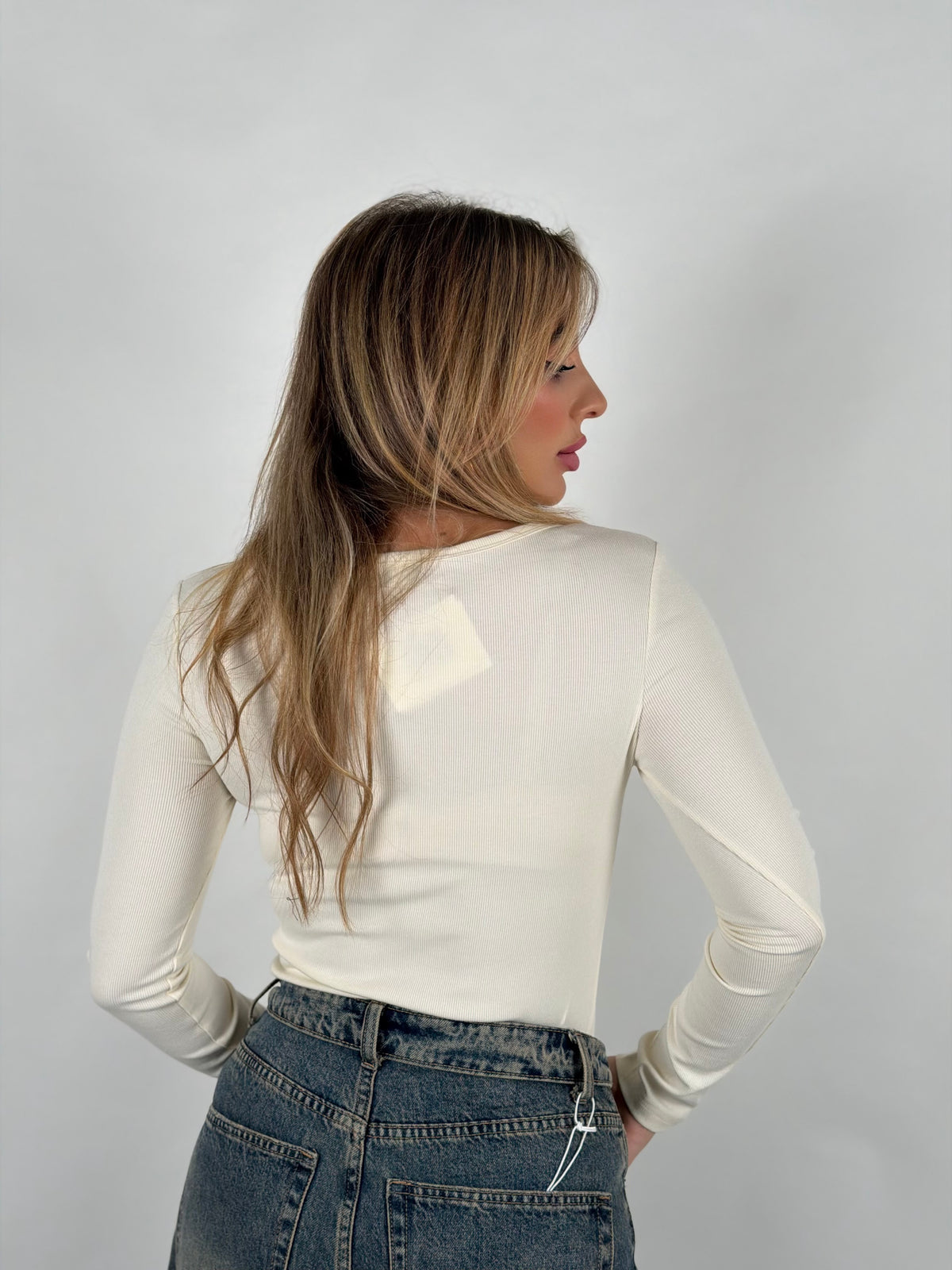 Maglia costine panna