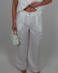 Pantalone tea in lino bianco