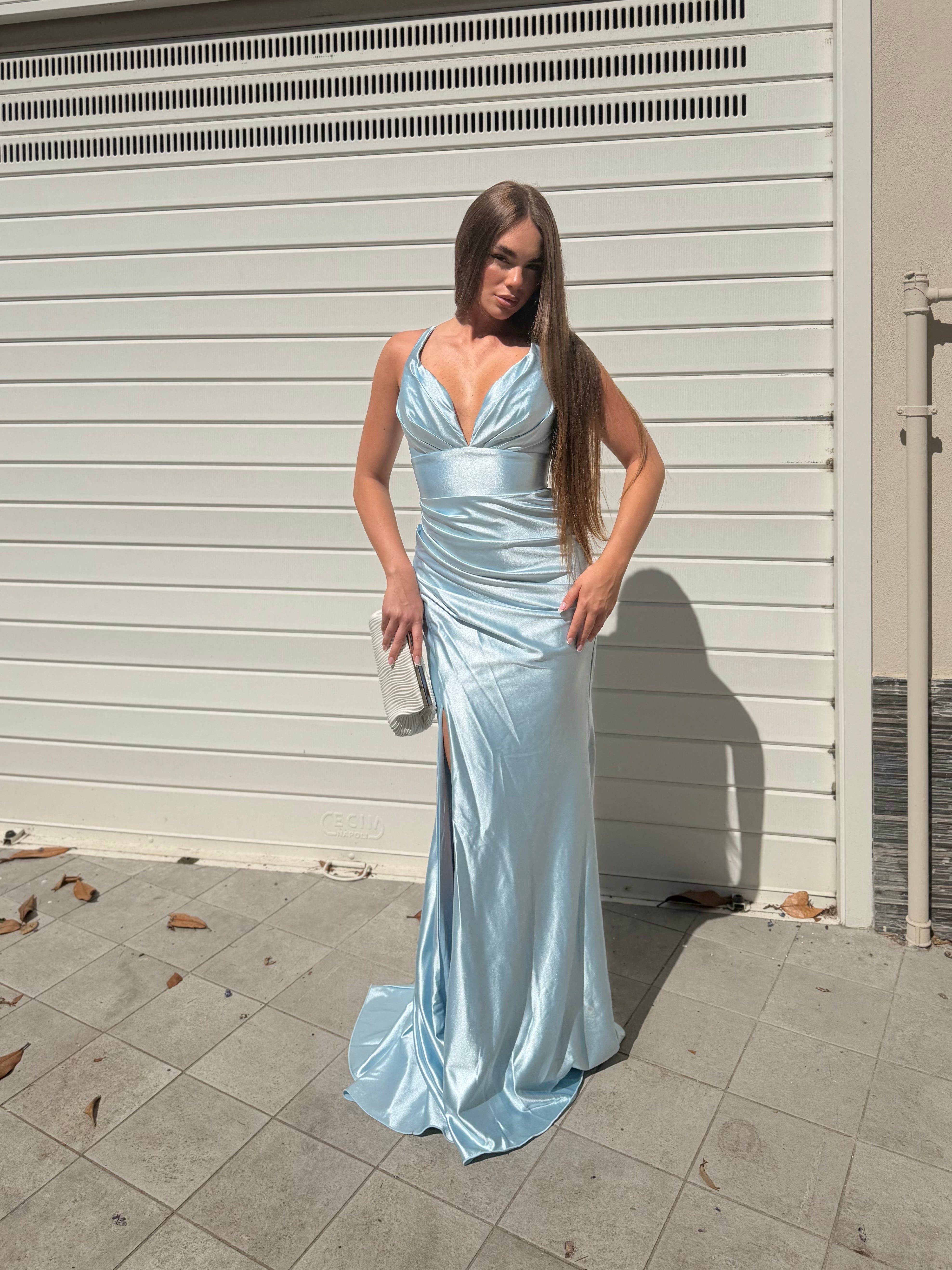 Dress elegant in raso azzurro