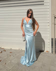 Dress elegant in raso azzurro