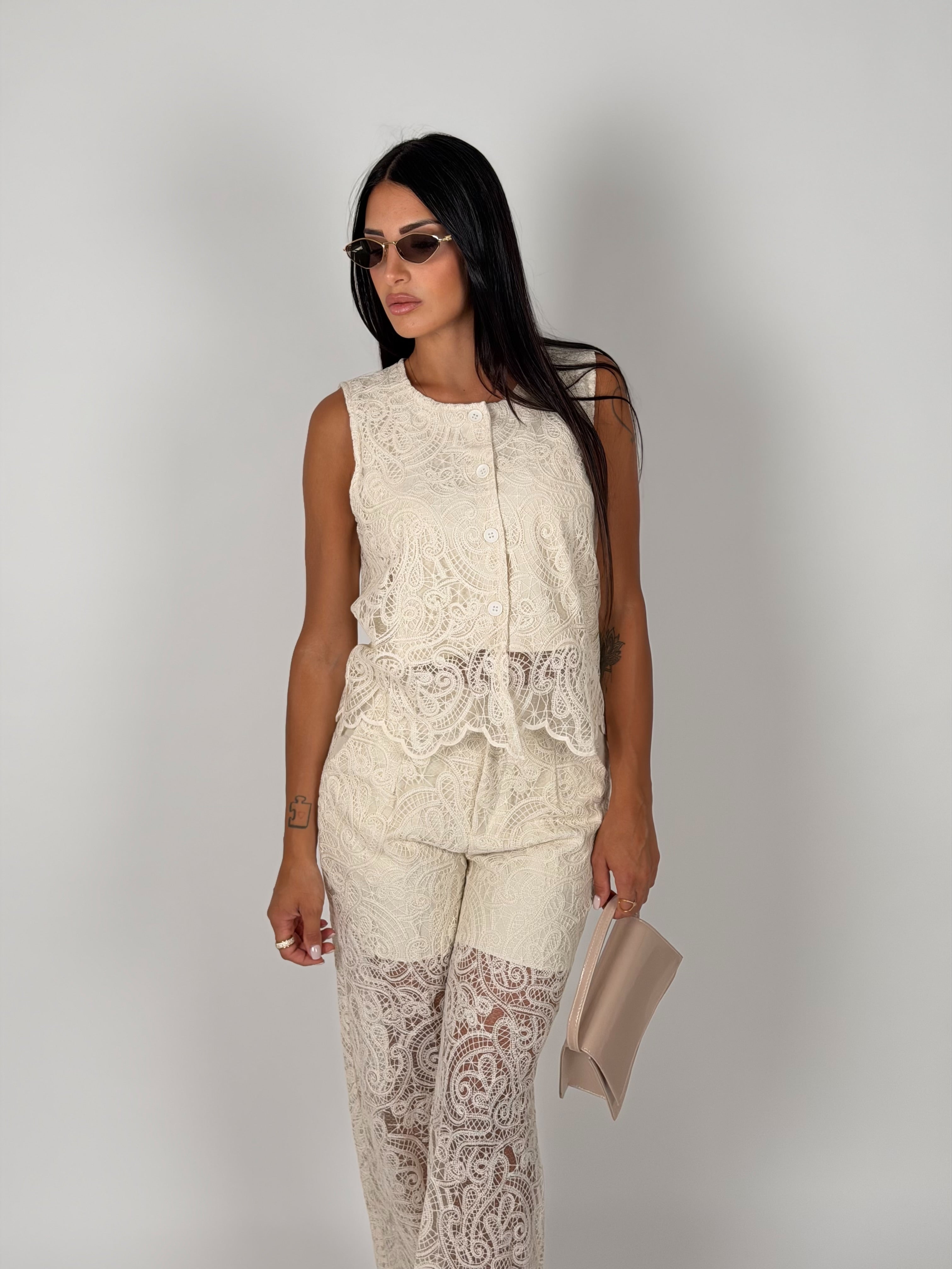 Coordinato melody in pizzo beige