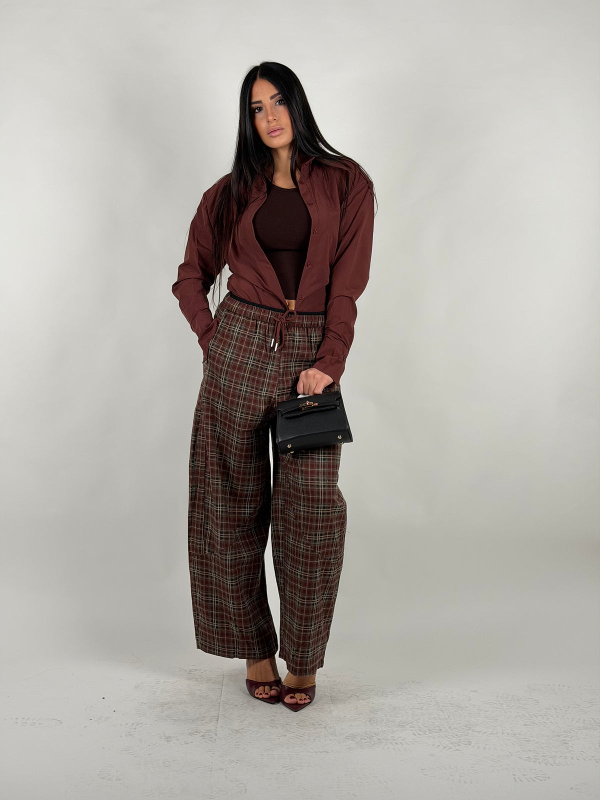 Pantalone a quadri bordeaux
