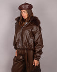 Bomber Crop in pelle brown
