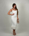 Abito bandage bianco con piume