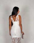 Abito bandage e pizzo bianco