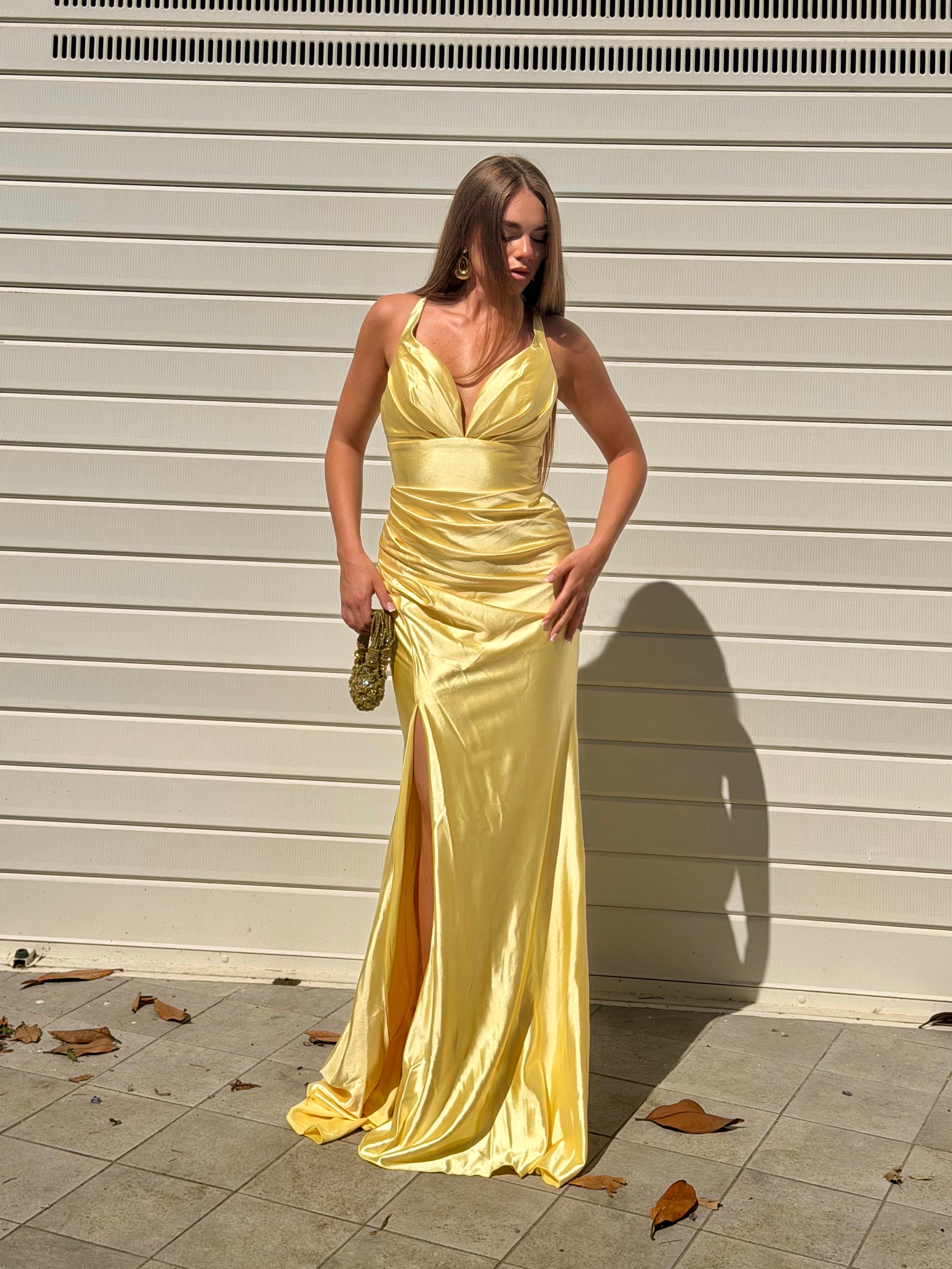 Dress elegant in raso giallo