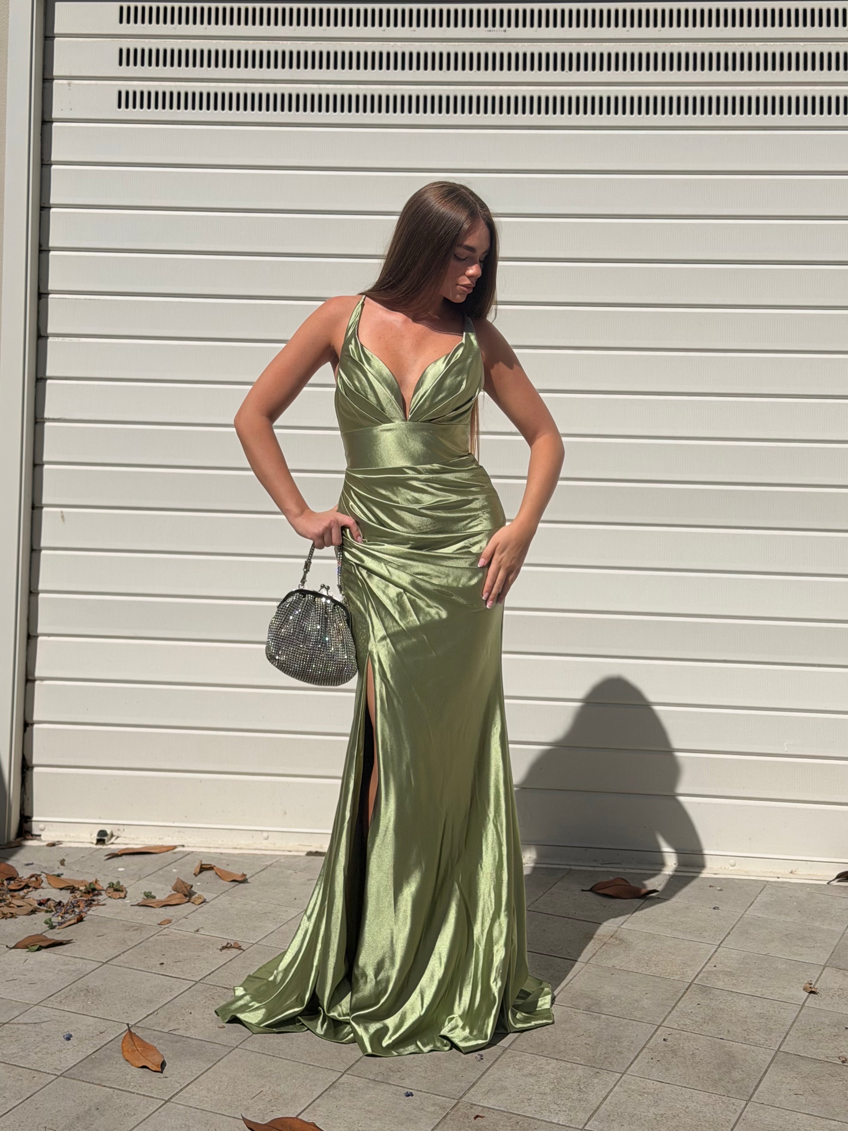 Dress elegant in raso verde
