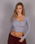 Maglia Crop a costine grigio