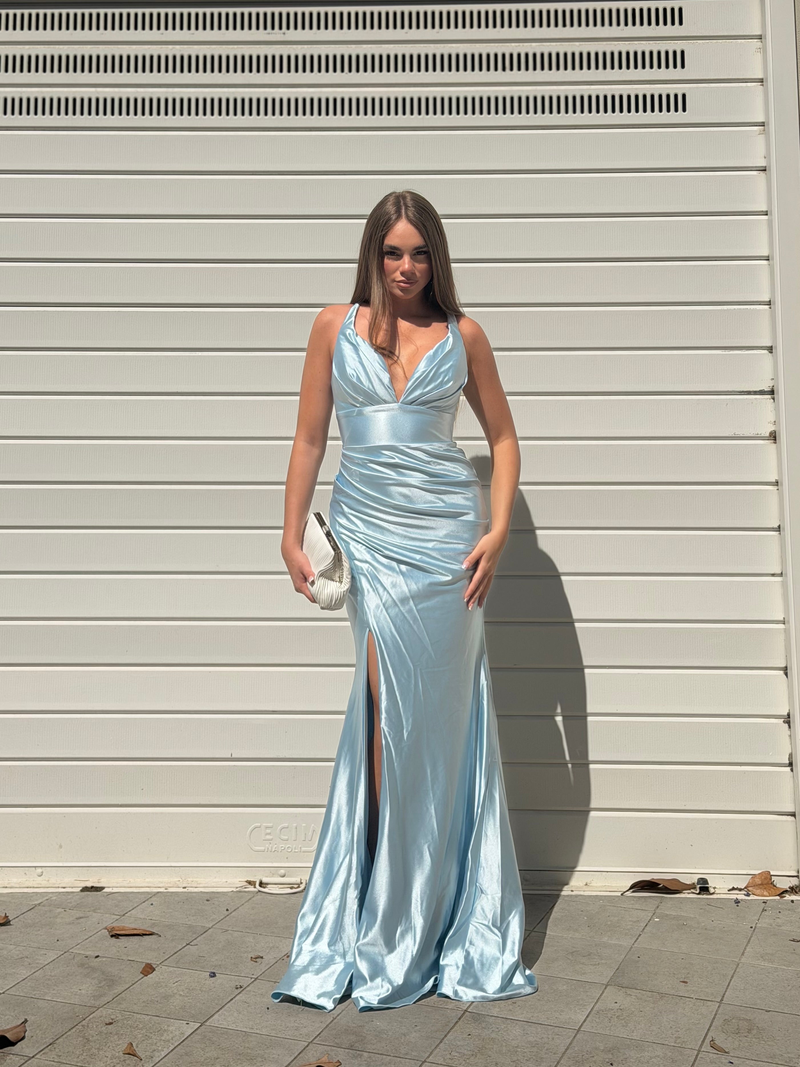 Dress elegant in raso azzurro