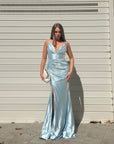Dress elegant in raso azzurro