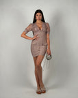 Mini dress bandage e pizzo rosa cipria